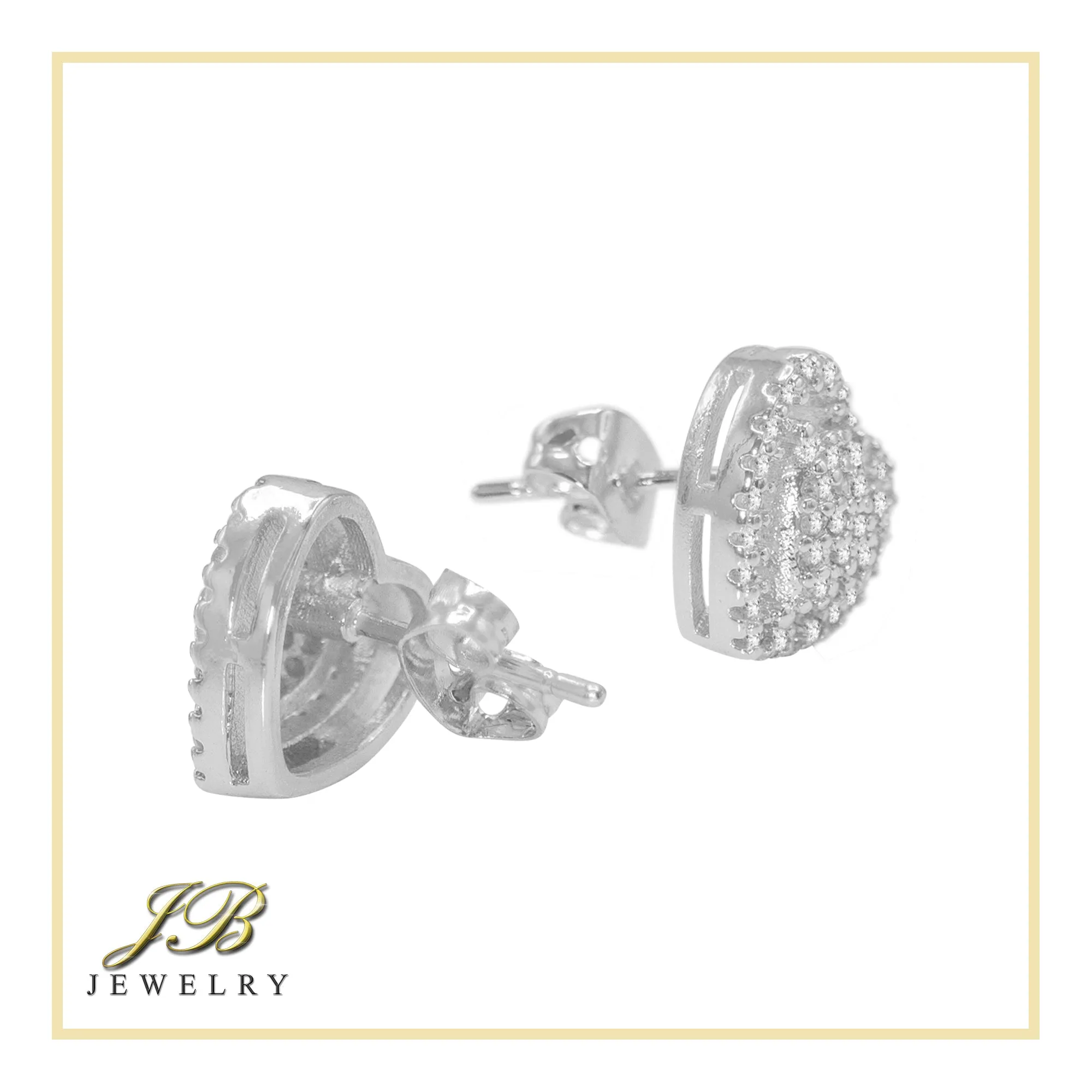 Heart 2 Cubic Zirconia Earrings 14K Gold Filled Silver Hip Hop Studs Jewelry Women