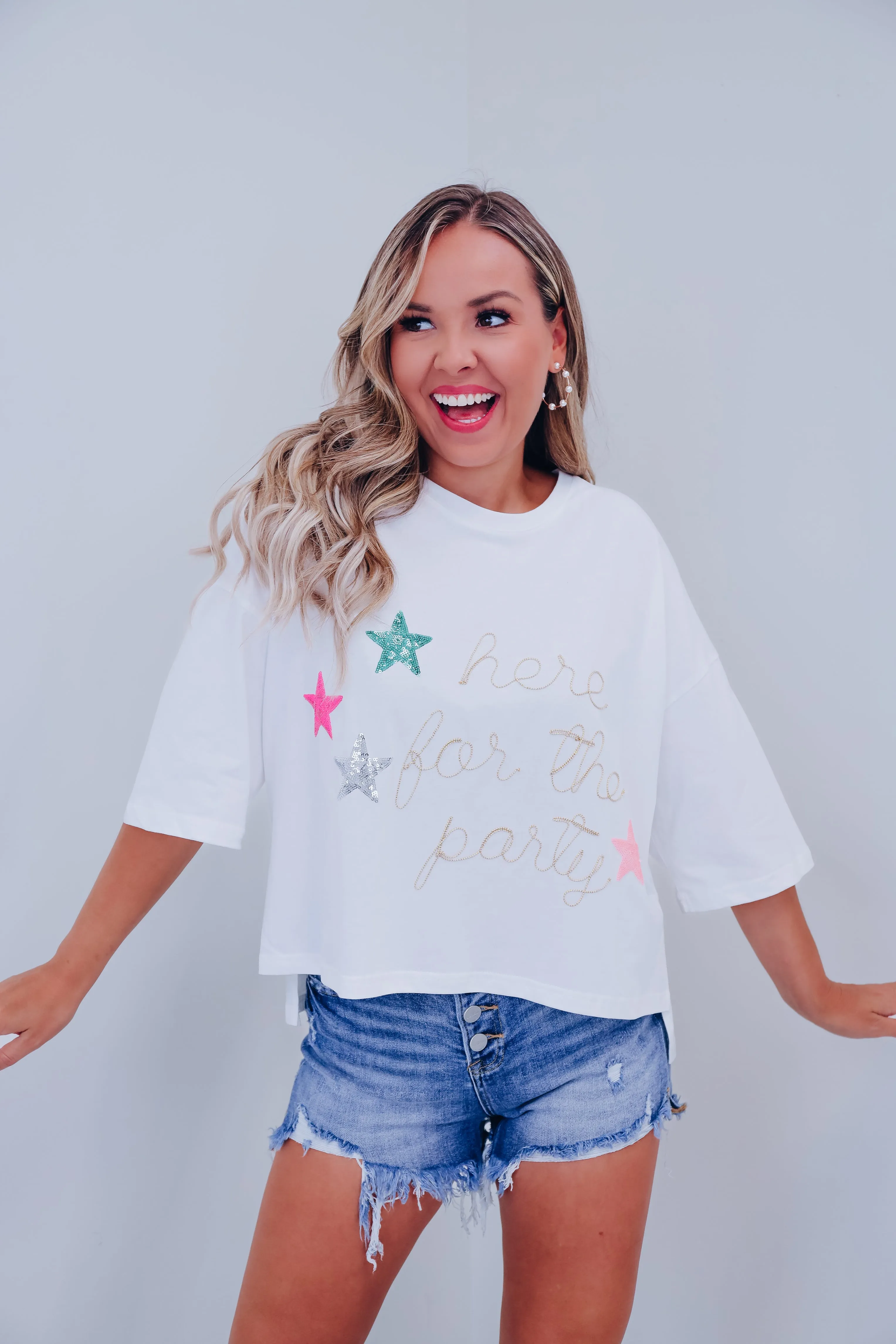 Here For The Party Graphic Top - White