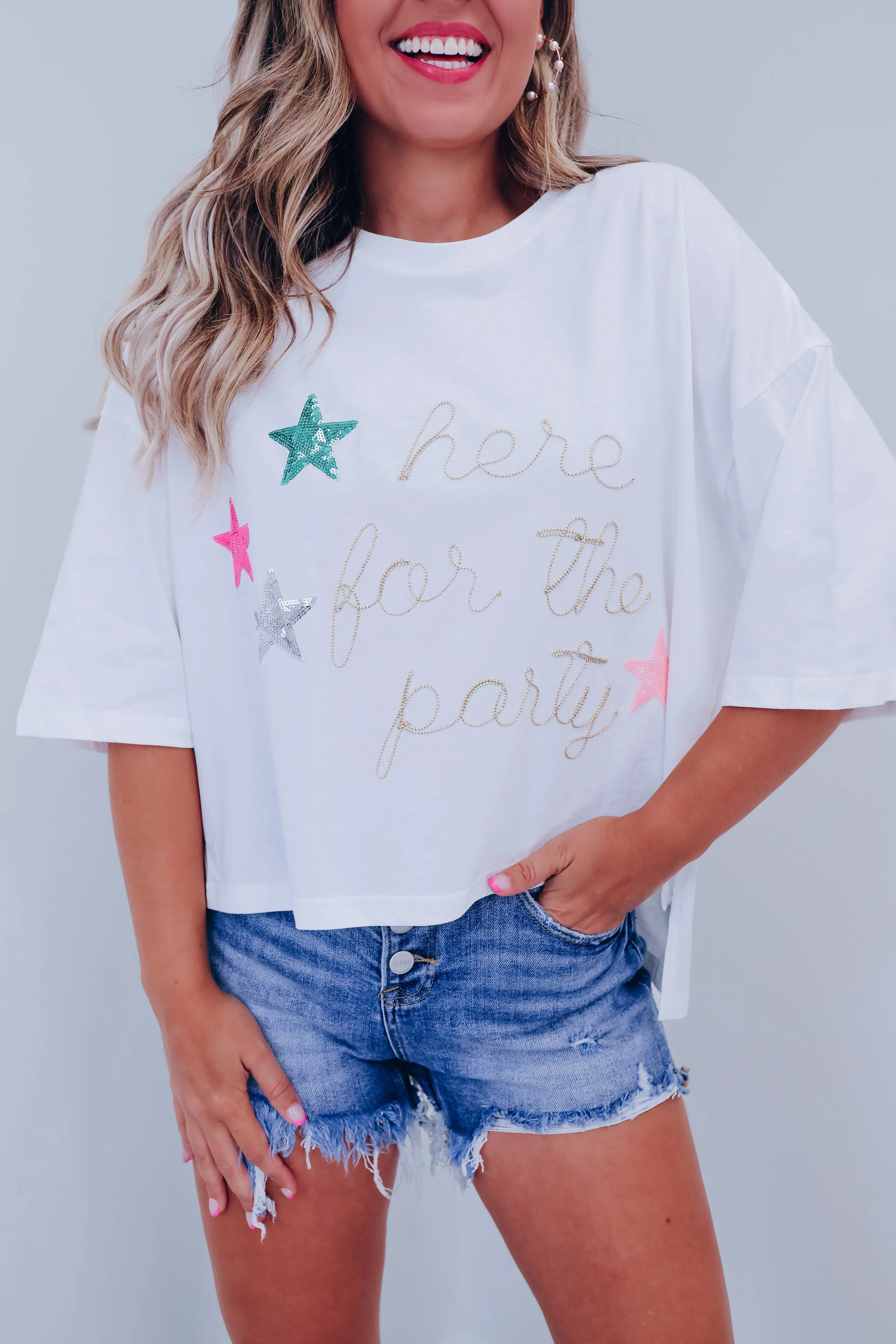 Here For The Party Graphic Top - White