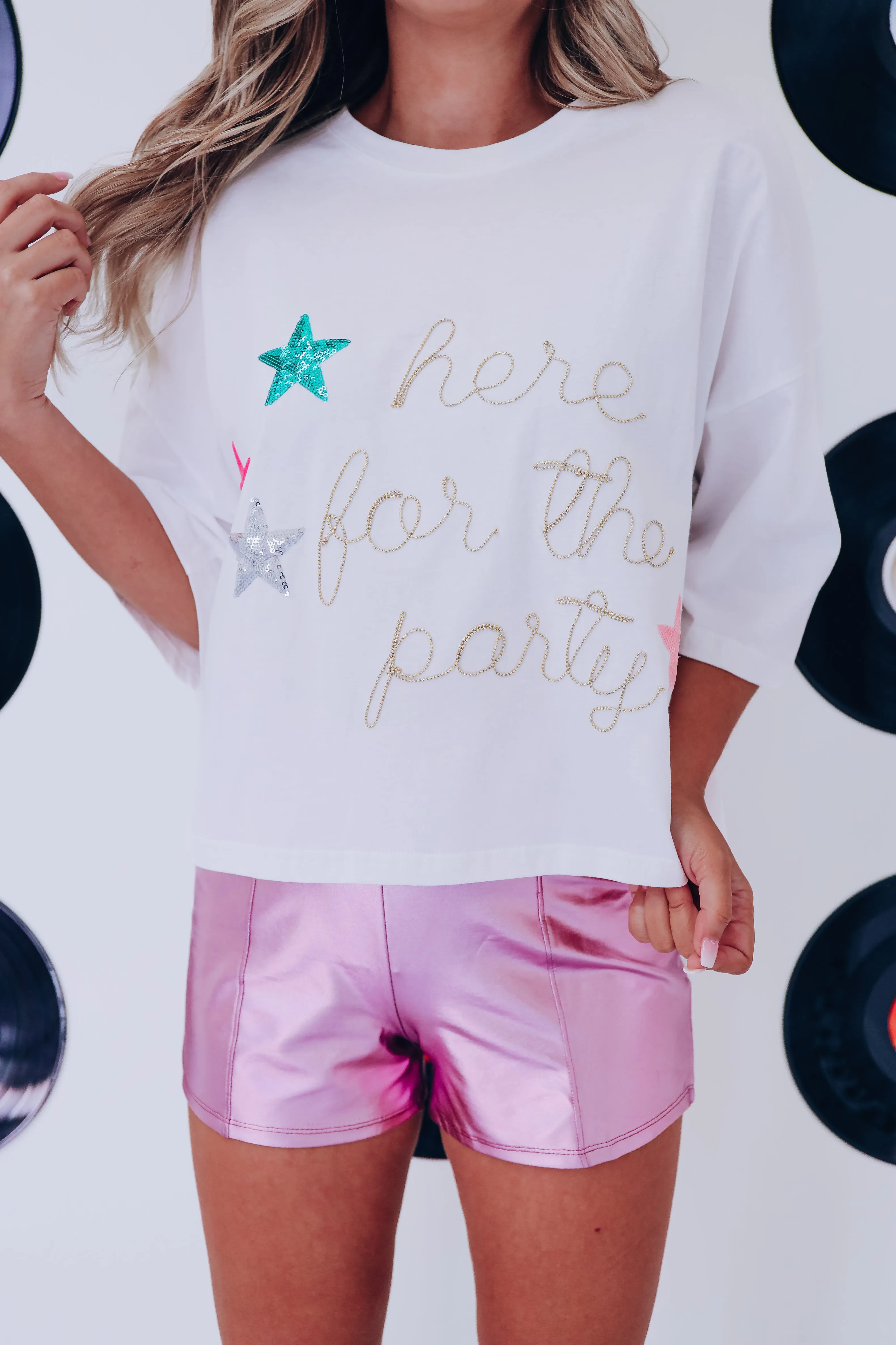 Here For The Party Graphic Top - White