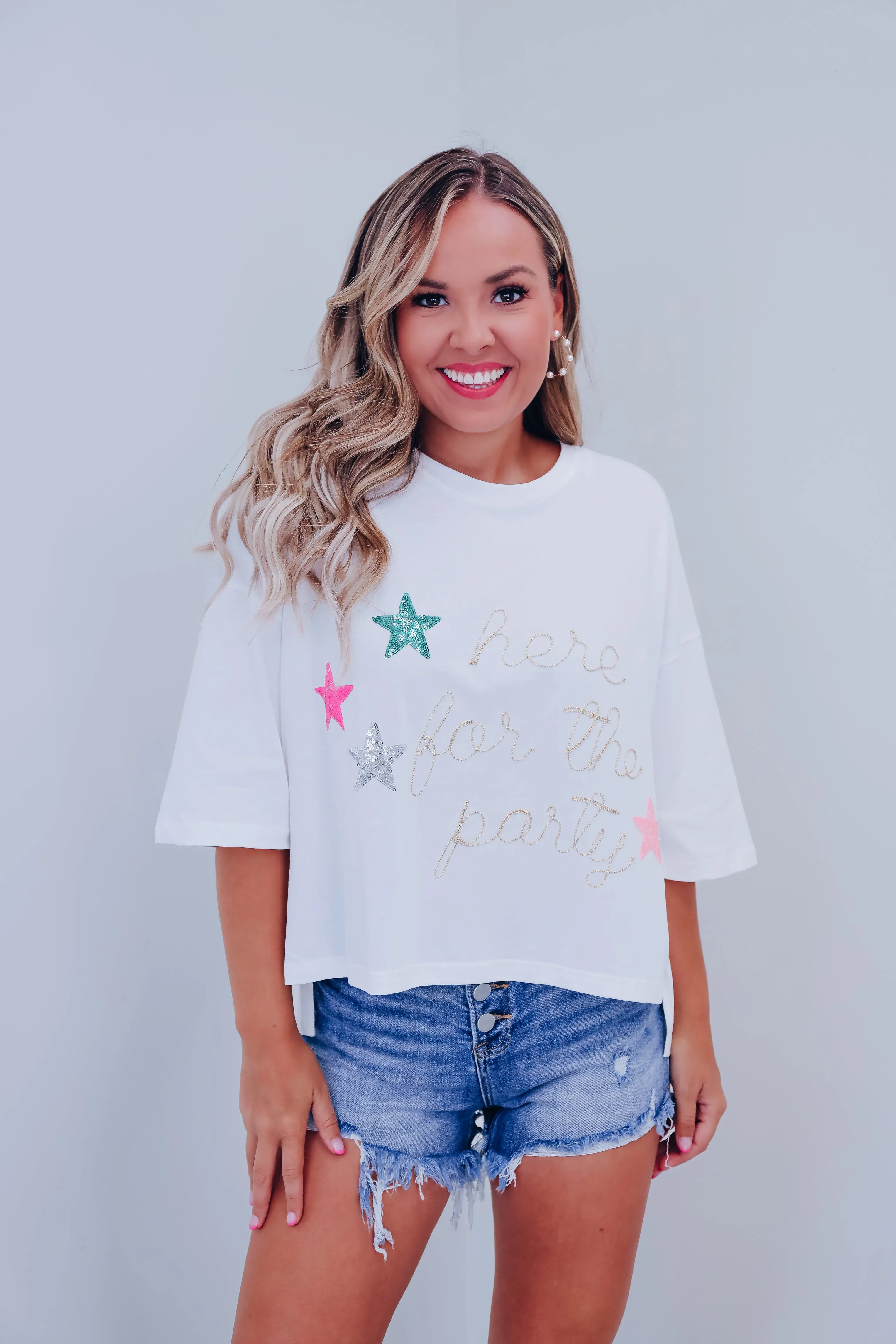 Here For The Party Graphic Top - White