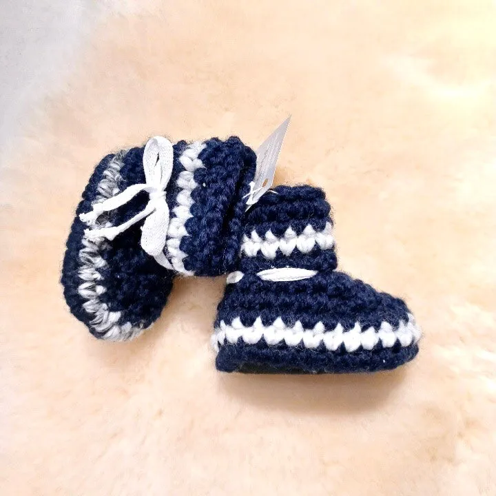 I'm In The Loop Sheepies Baby Booties Navy/Marble