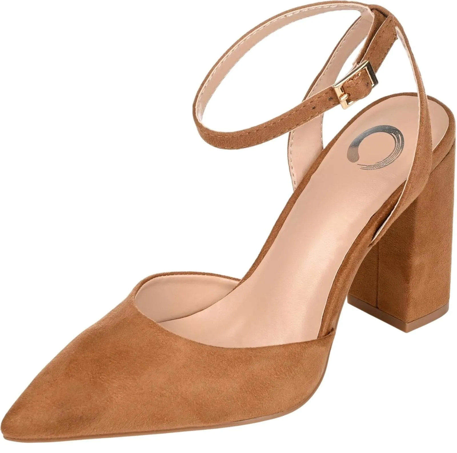 Journee Collection Tyyra Buckle High Block Heel Pointed Toe Pumps Tan Brown 7M
