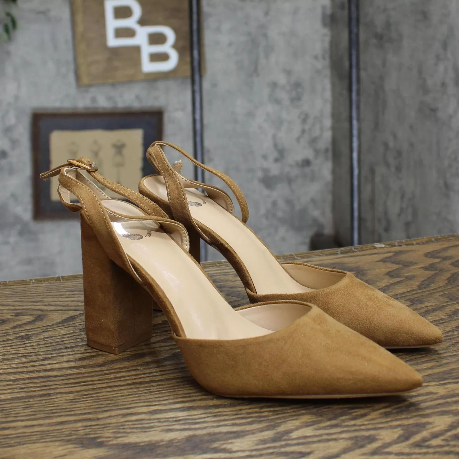 Journee Collection Tyyra Buckle High Block Heel Pointed Toe Pumps Tan Brown 7M