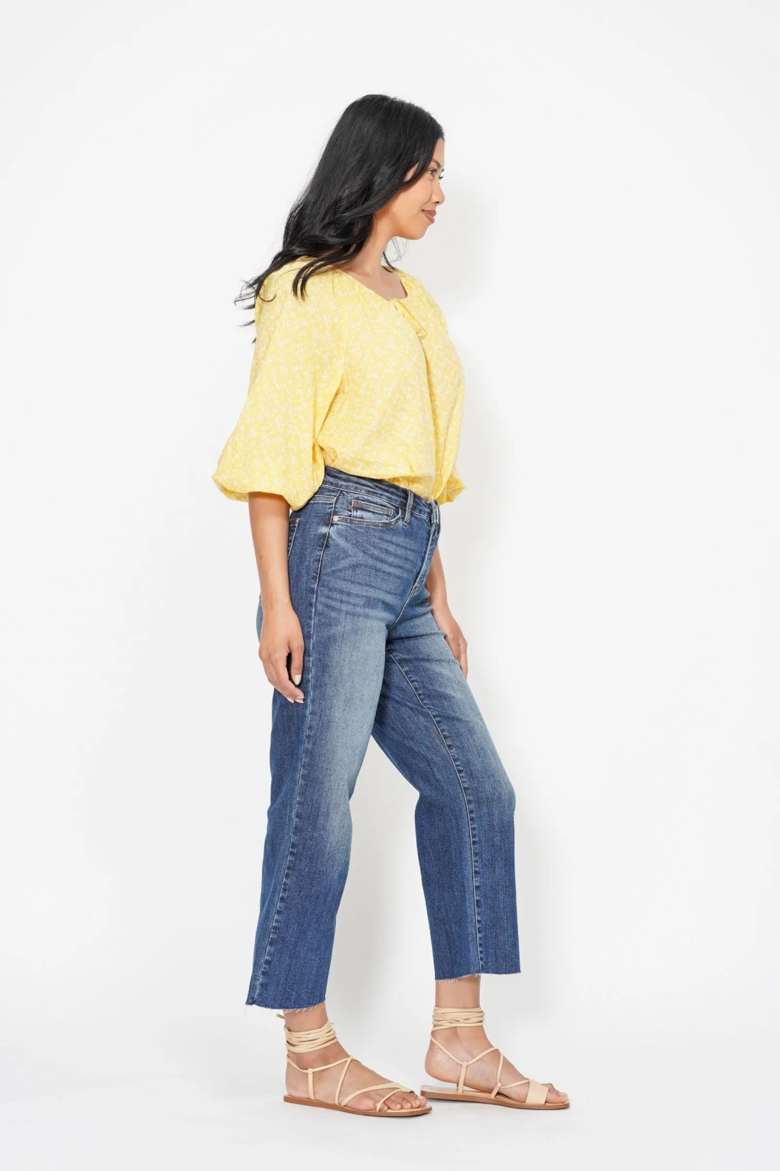 JUDY BLUE HIGH WAIST POCKET EMBROIDERY WIDE CROP JEANS / STUFFOLOGY BOUTIQUE