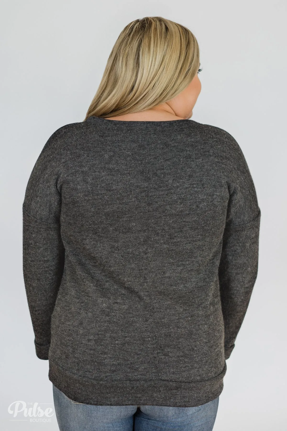 Just Stay Pullover- Charcoal Grey