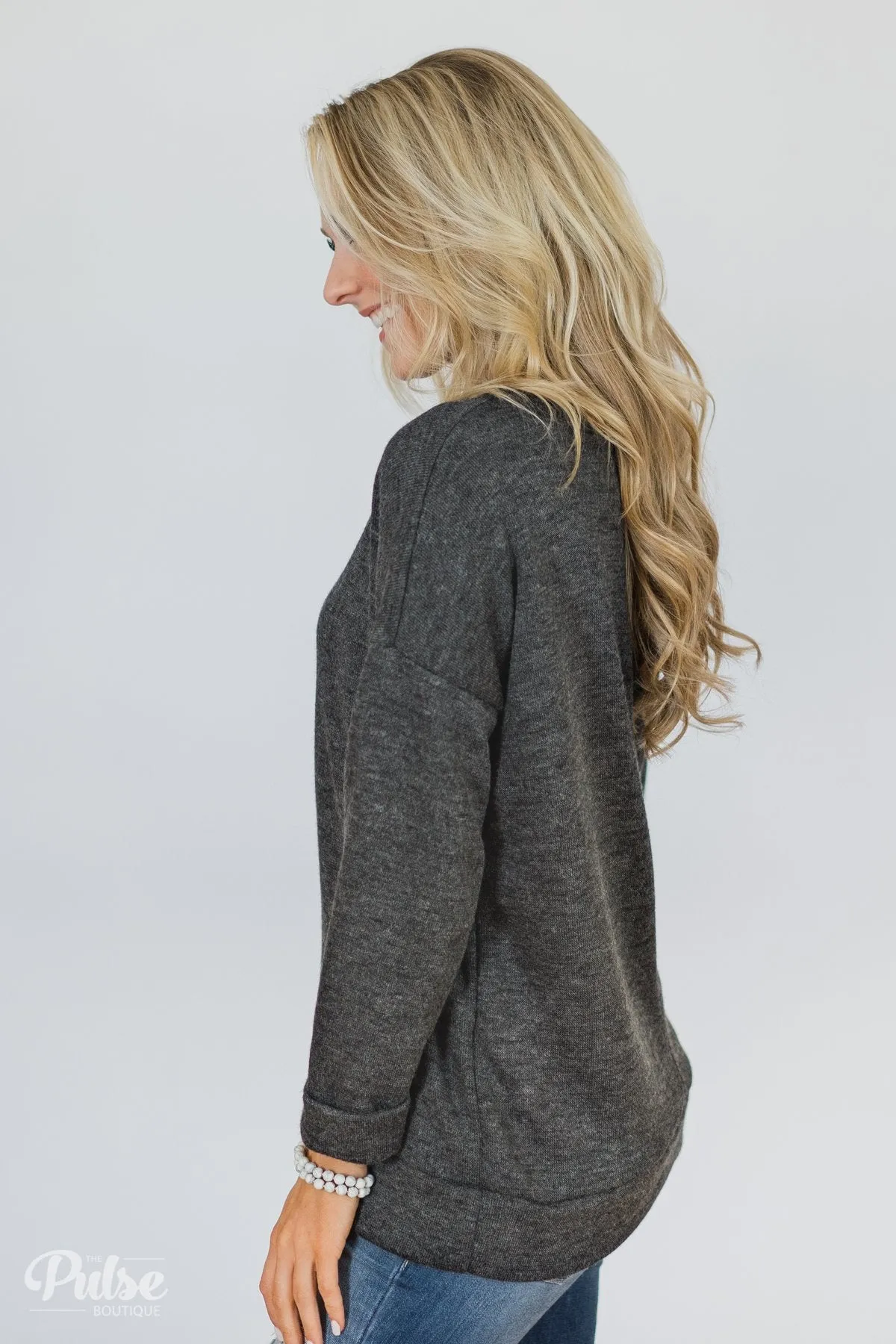 Just Stay Pullover- Charcoal Grey