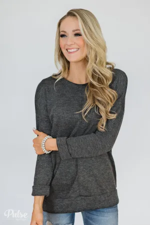 Just Stay Pullover- Charcoal Grey