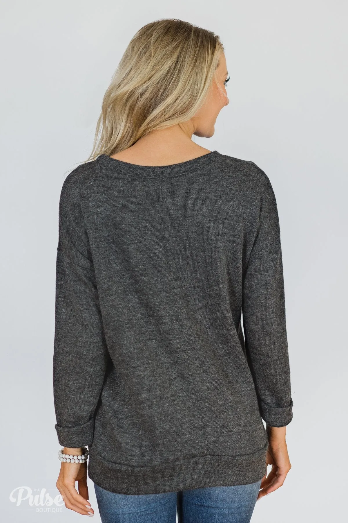 Just Stay Pullover- Charcoal Grey