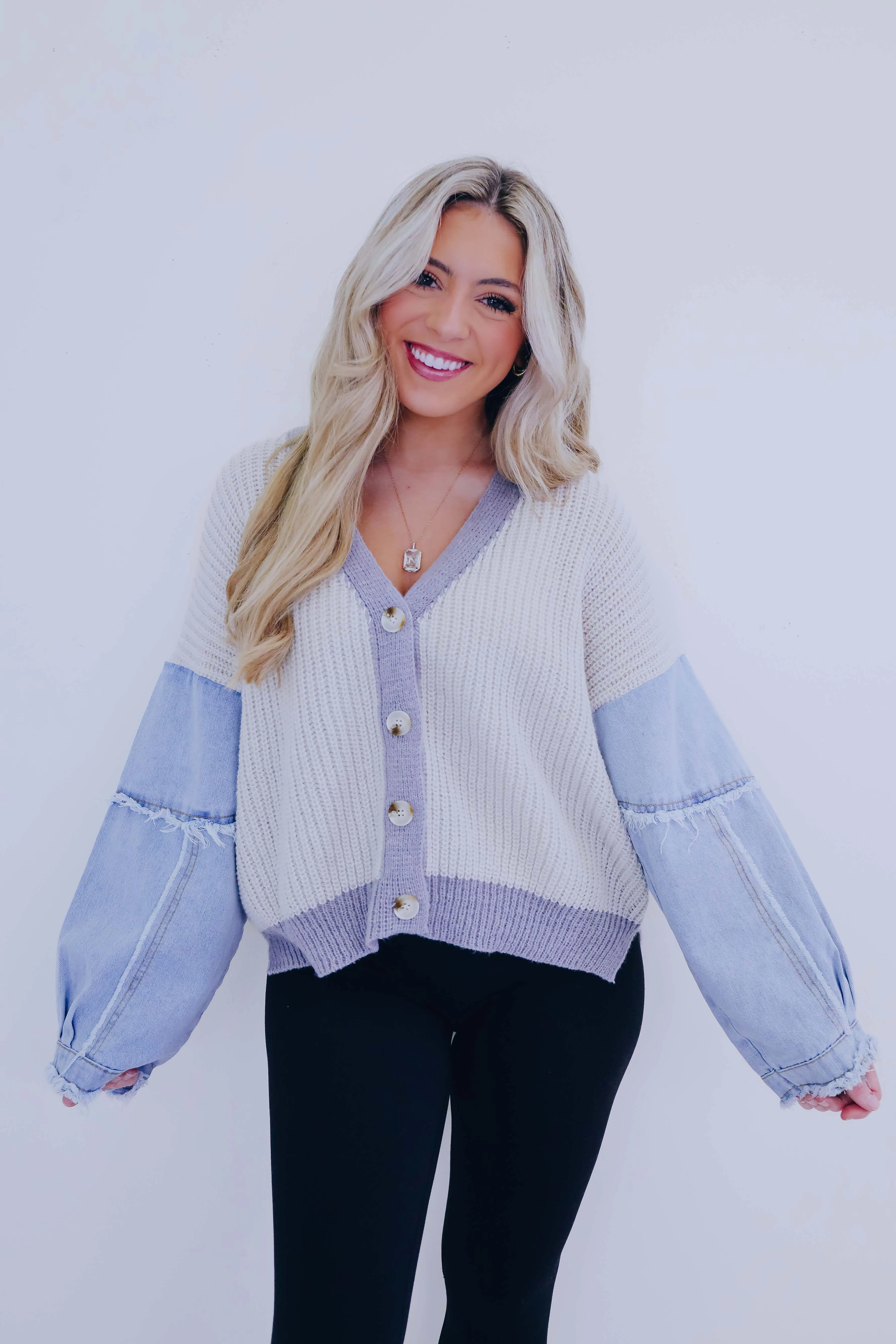 Kalie Knit and Denim Button Front Cardigan- 2 Colors