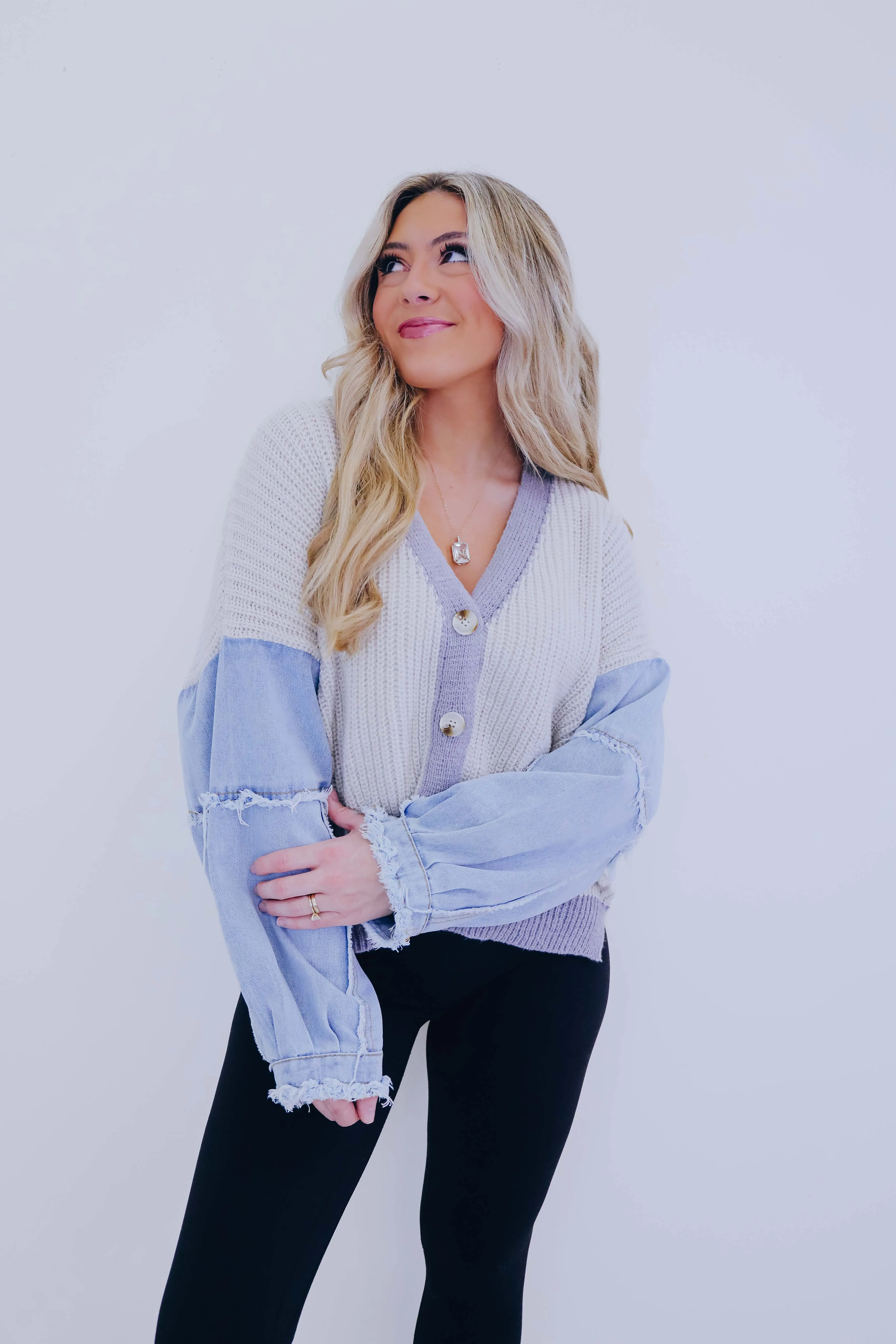 Kalie Knit and Denim Button Front Cardigan- 2 Colors