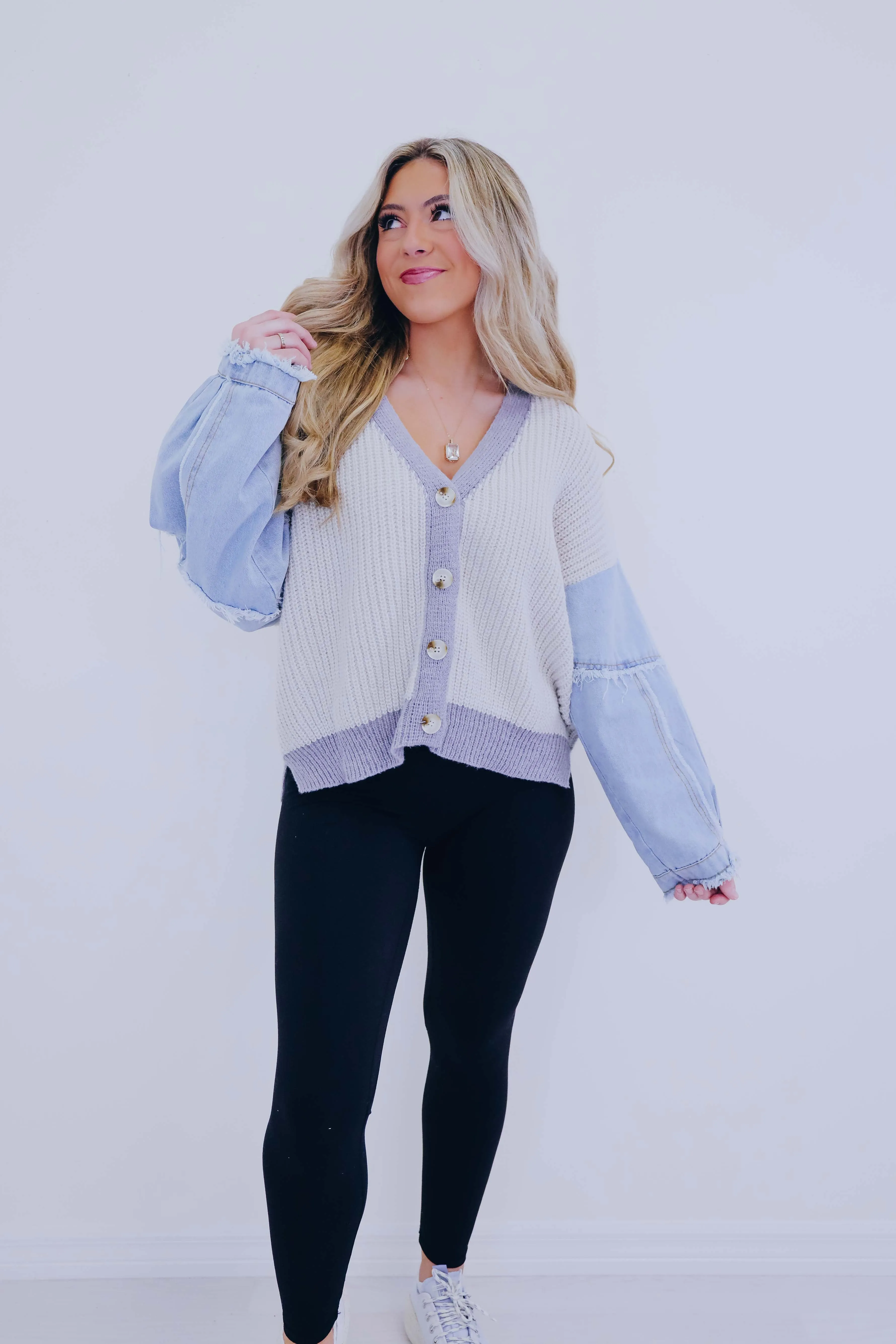 Kalie Knit and Denim Button Front Cardigan- 2 Colors