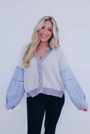 Kalie Knit and Denim Button Front Cardigan- 2 Colors