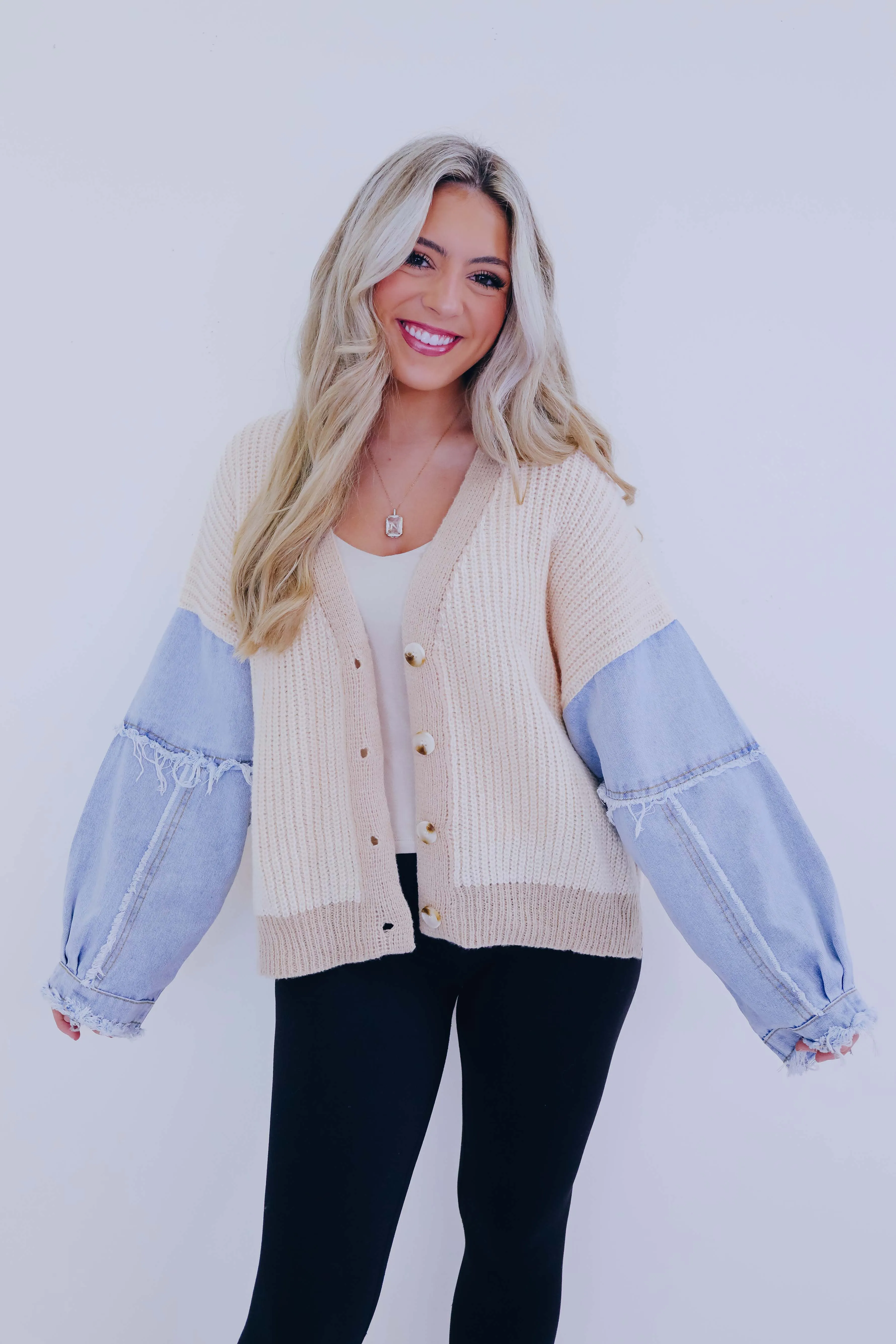 Kalie Knit and Denim Button Front Cardigan- 2 Colors