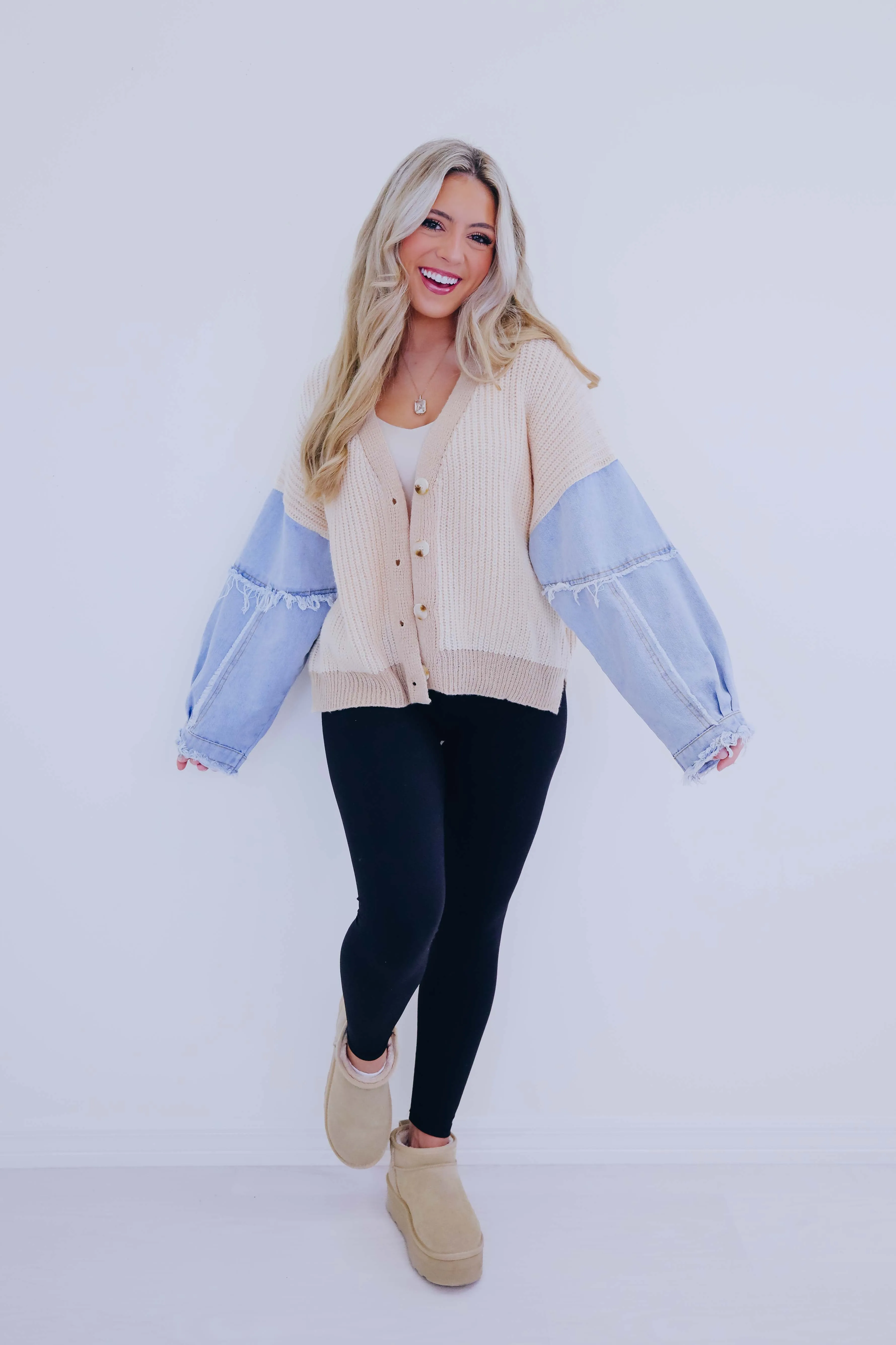 Kalie Knit and Denim Button Front Cardigan- 2 Colors