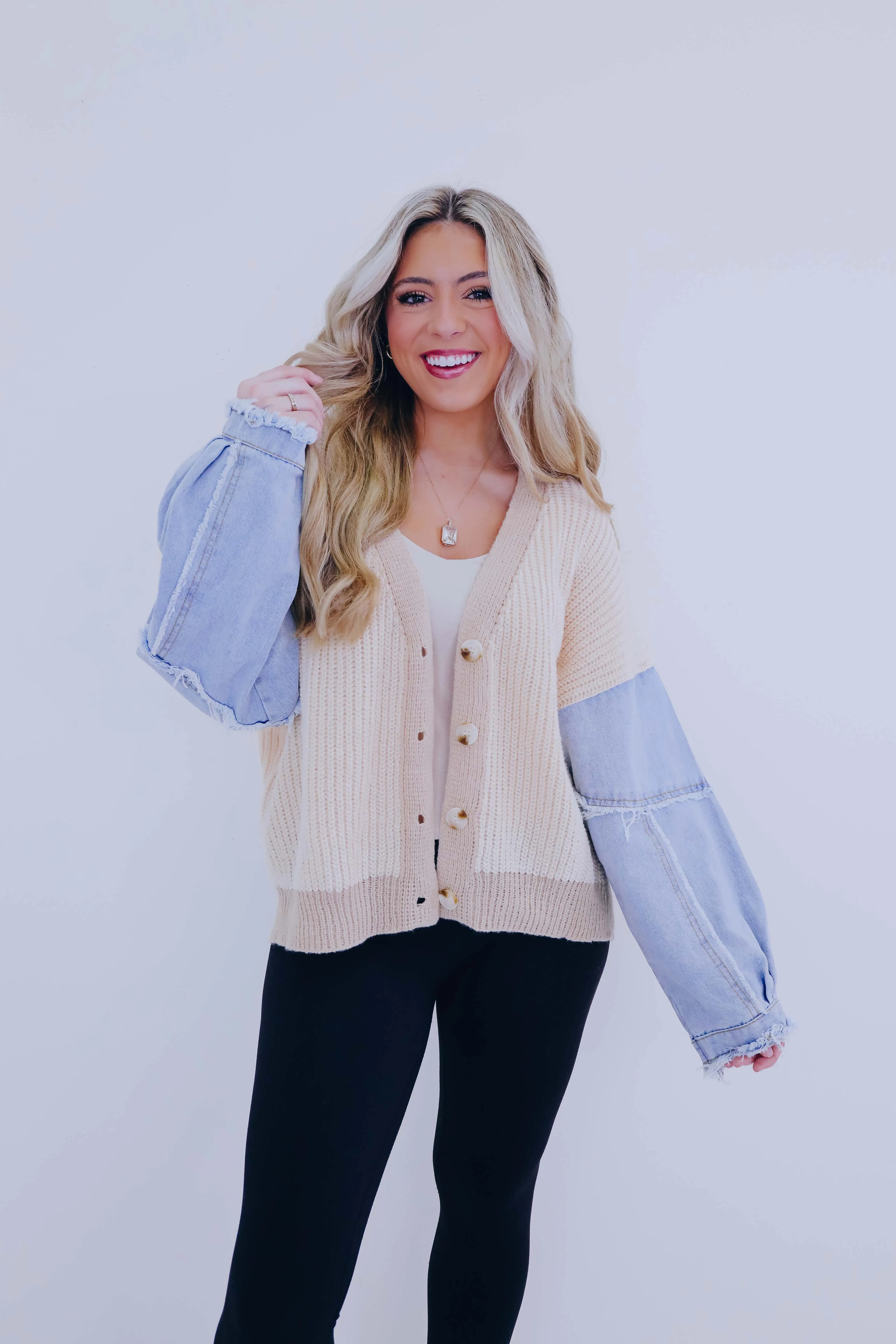 Kalie Knit and Denim Button Front Cardigan- 2 Colors