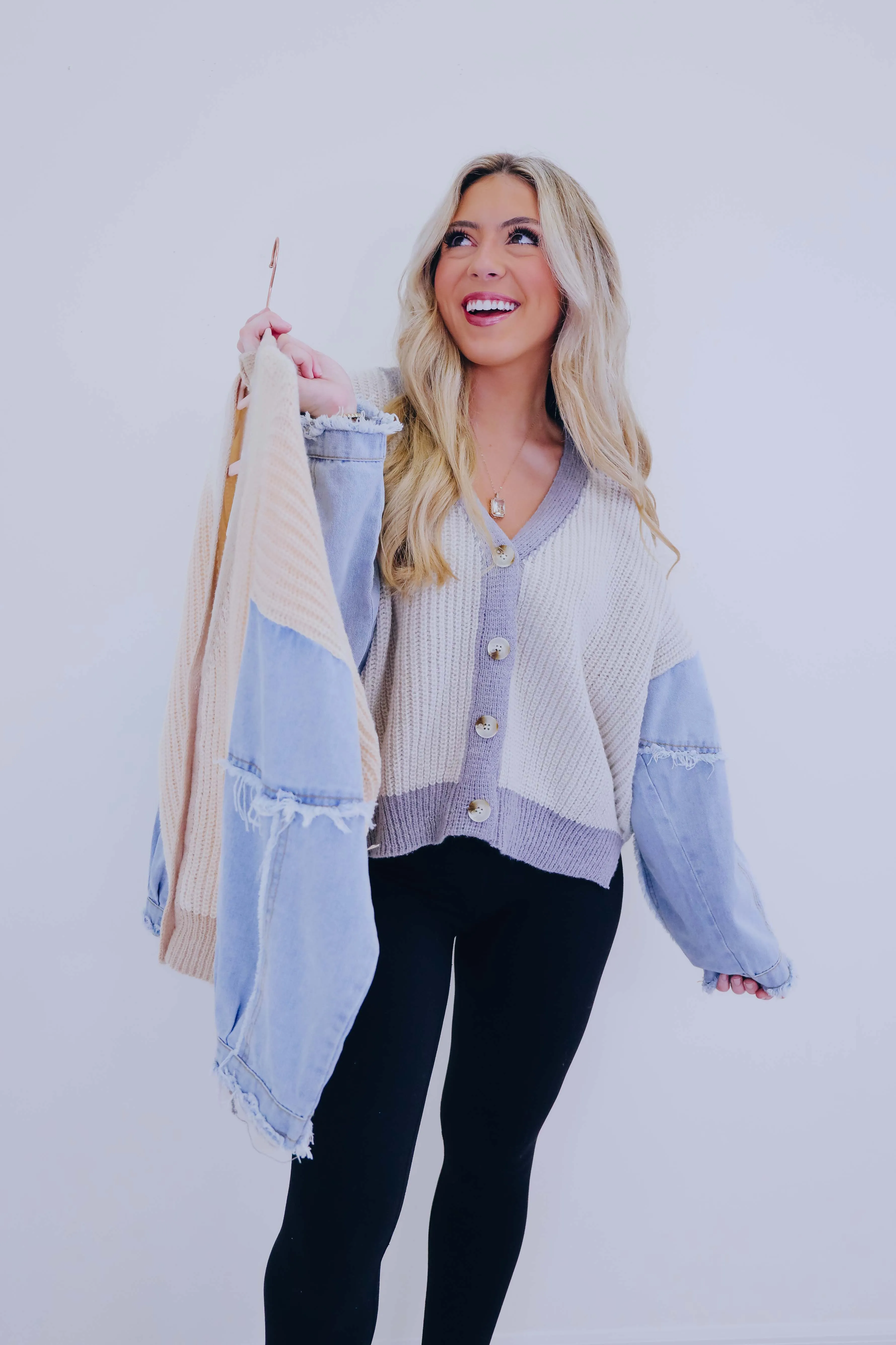 Kalie Knit and Denim Button Front Cardigan- 2 Colors