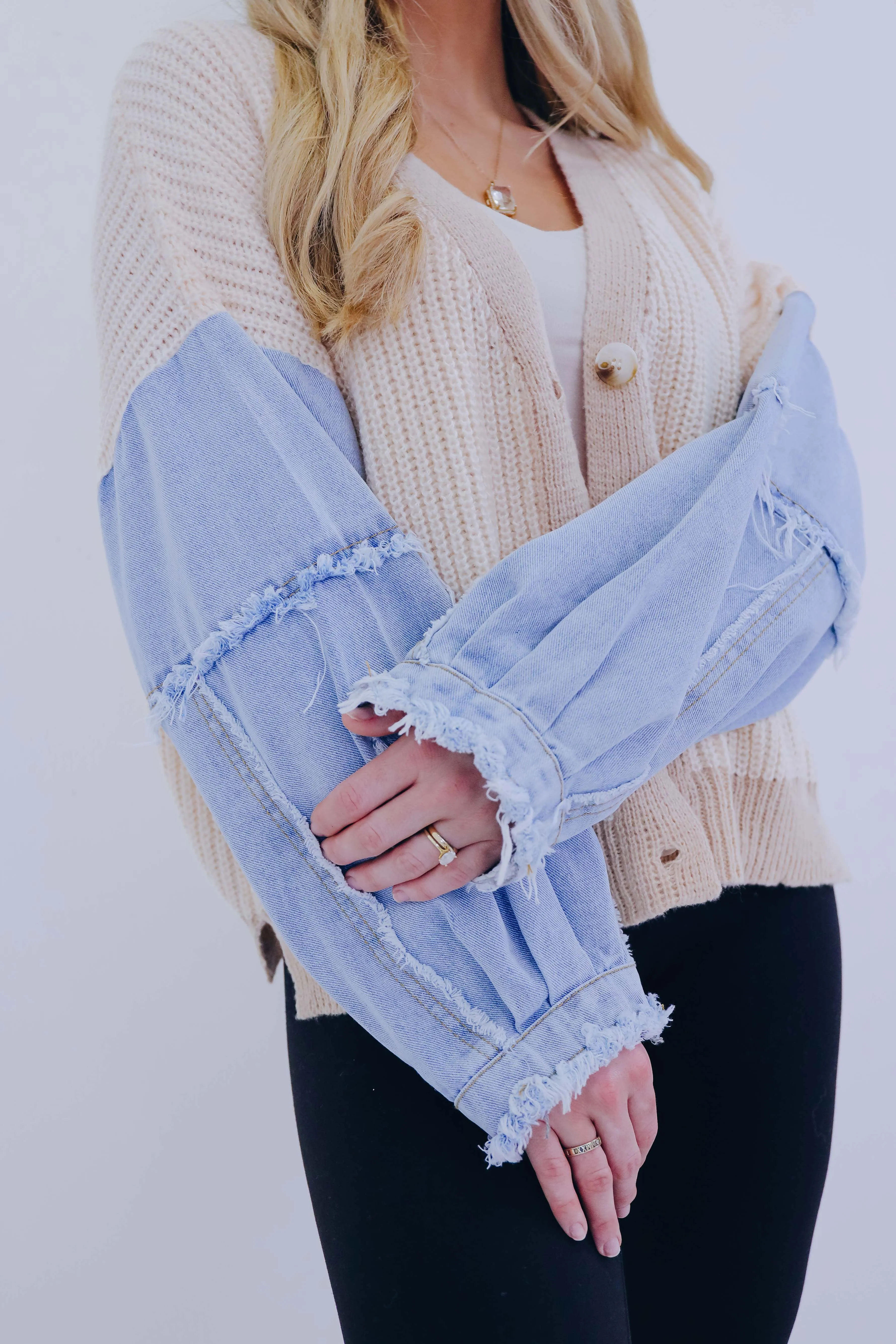 Kalie Knit and Denim Button Front Cardigan- 2 Colors