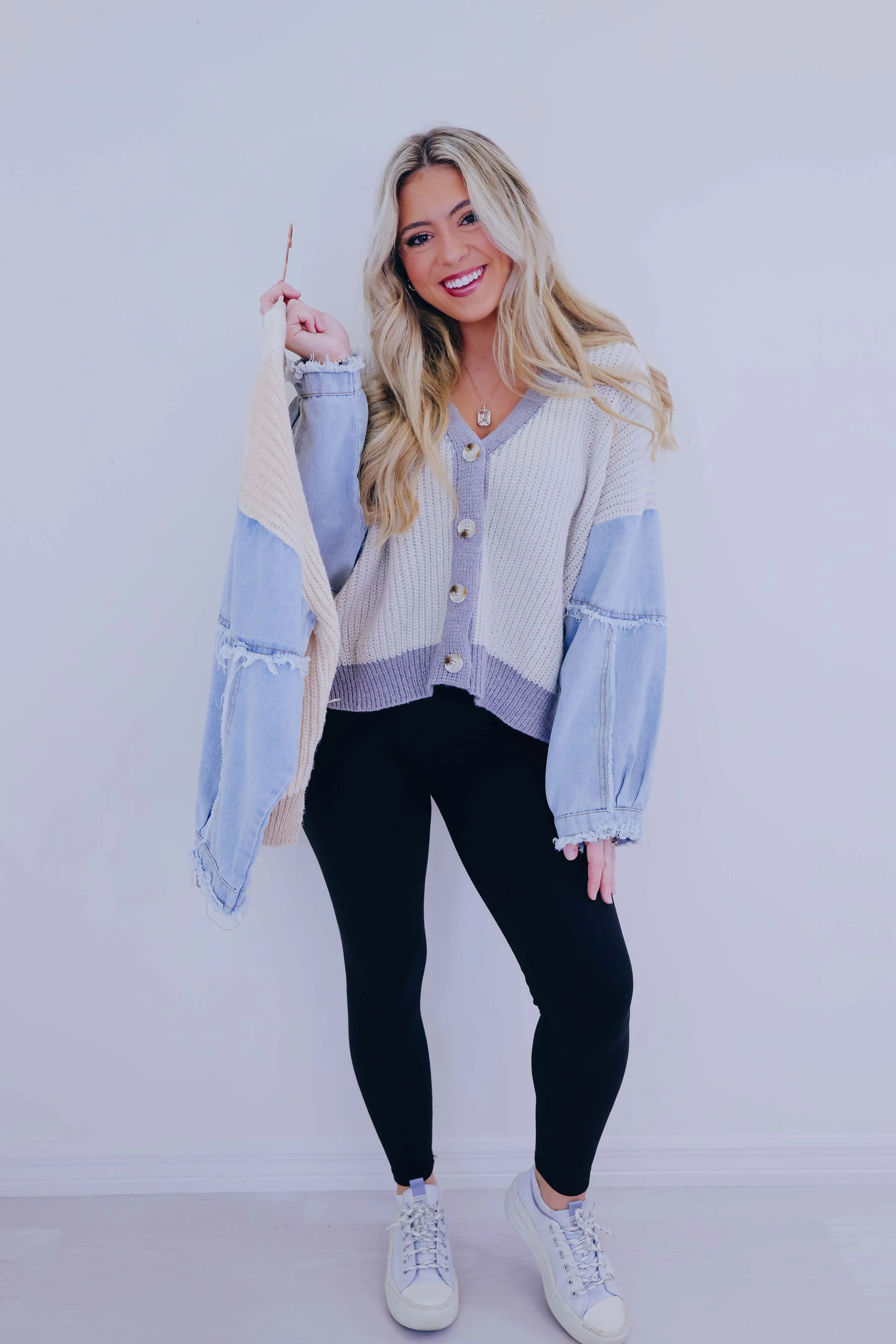 Kalie Knit and Denim Button Front Cardigan- 2 Colors