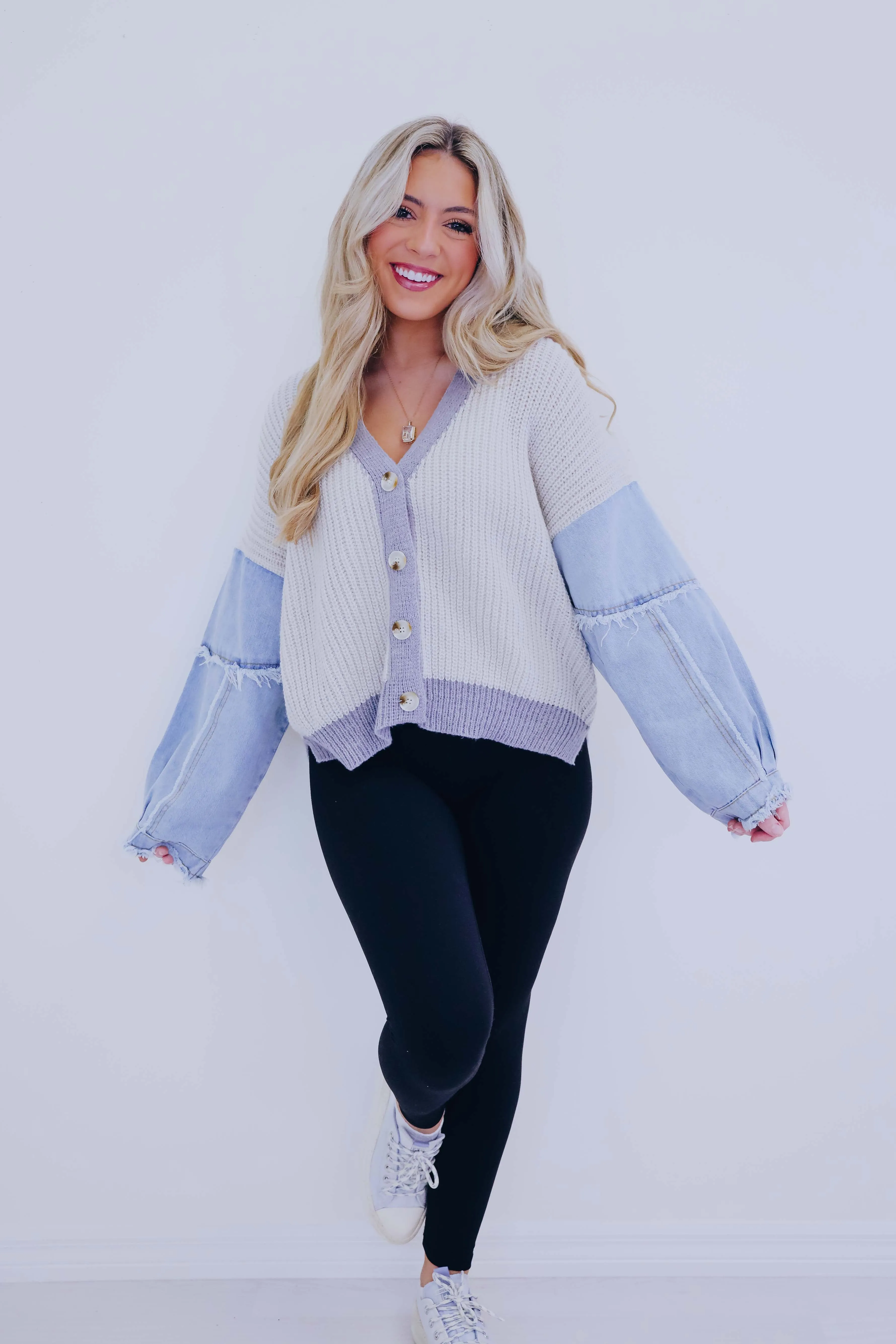 Kalie Knit and Denim Button Front Cardigan- 2 Colors