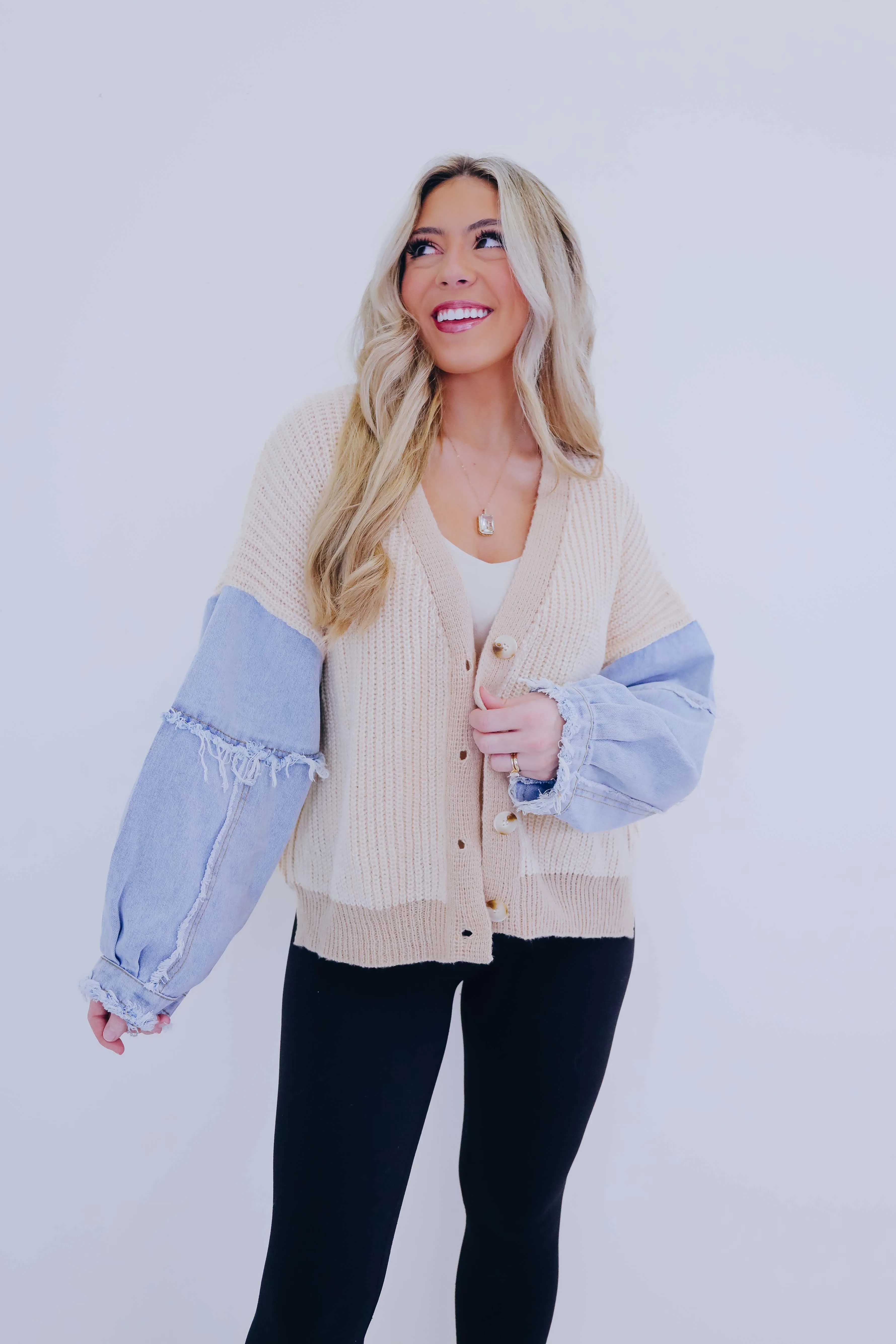Kalie Knit and Denim Button Front Cardigan- 2 Colors