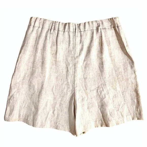 Karen Kane High Waisted Zip Fly Pleated Shorts Linen Oatmeal Womens Size XL NWT