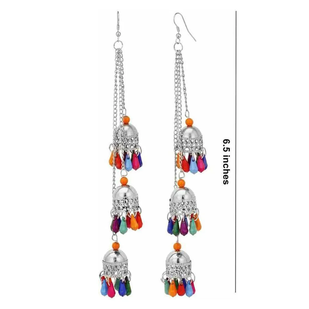 Kashmiri Silver Multicolor Ghungroo Layered Jhumki