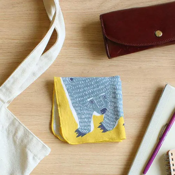 Kata Kata  soft towel 100% cotton - Bear & Bird Yellow   25 x 25 cm