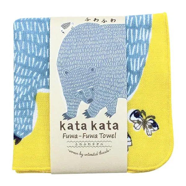 Kata Kata  soft towel 100% cotton - Bear & Bird Yellow   25 x 25 cm
