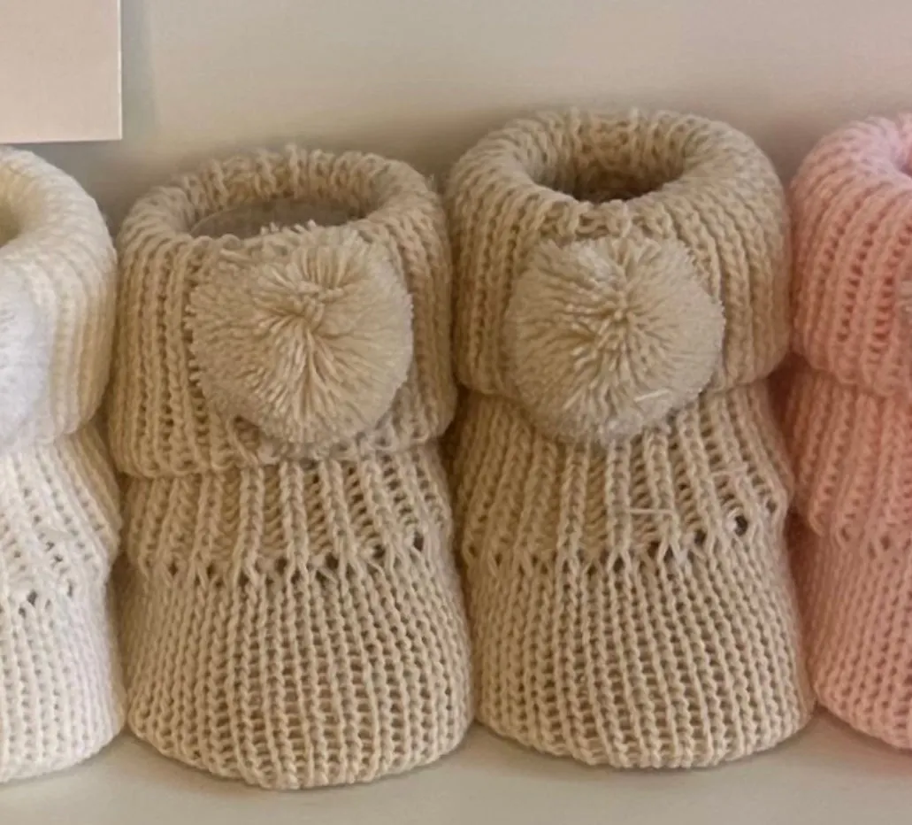 Knitted Pom Pom Booties
