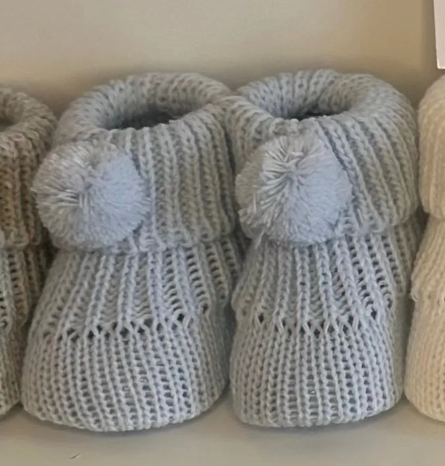 Knitted Pom Pom Booties