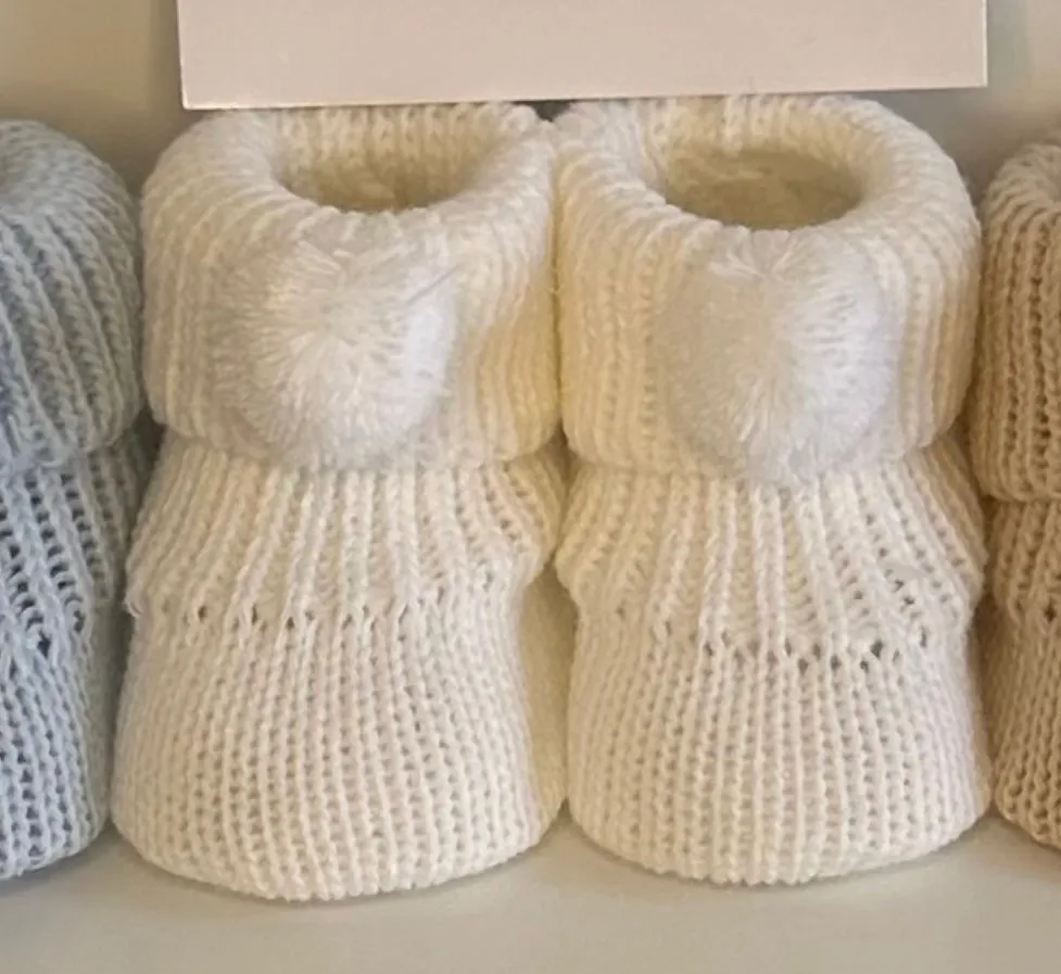 Knitted Pom Pom Booties