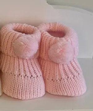 Knitted Pom Pom Booties