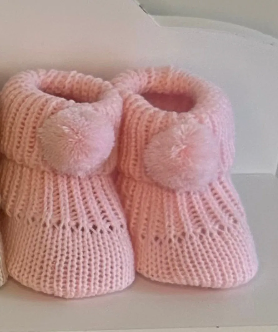 Knitted Pom Pom Booties