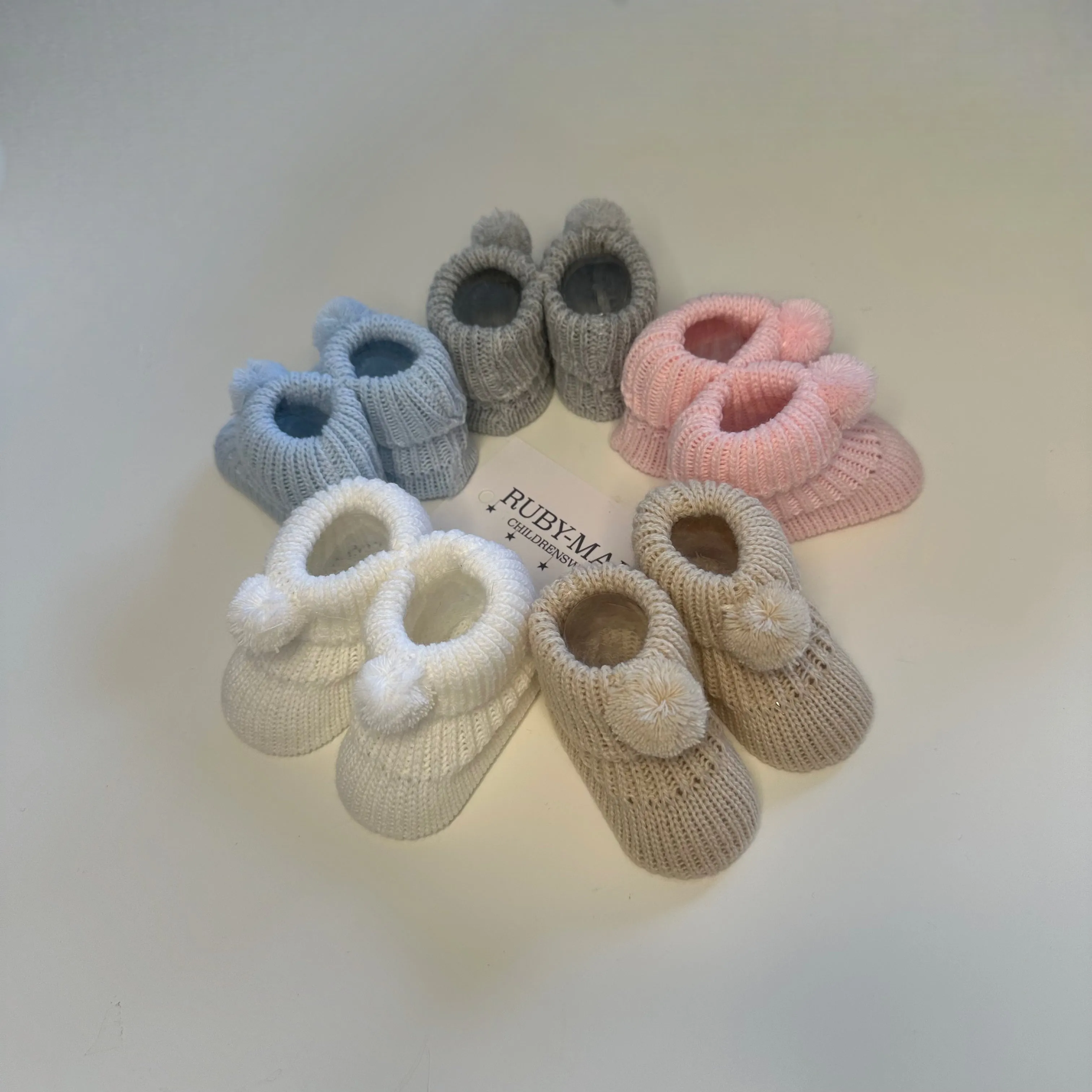 Knitted Pom Pom Booties