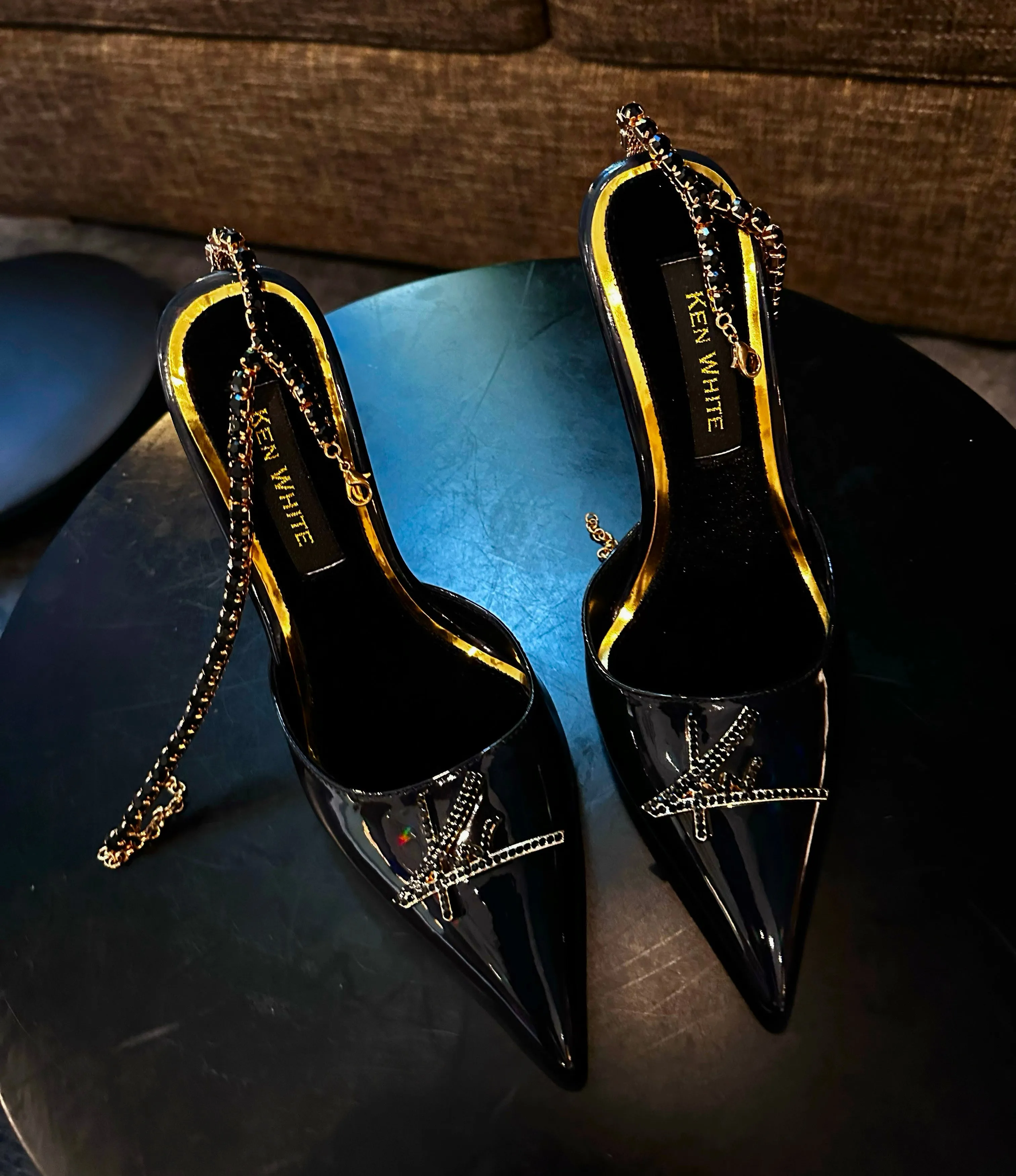 KW Crystal Metallic Pumps in Black