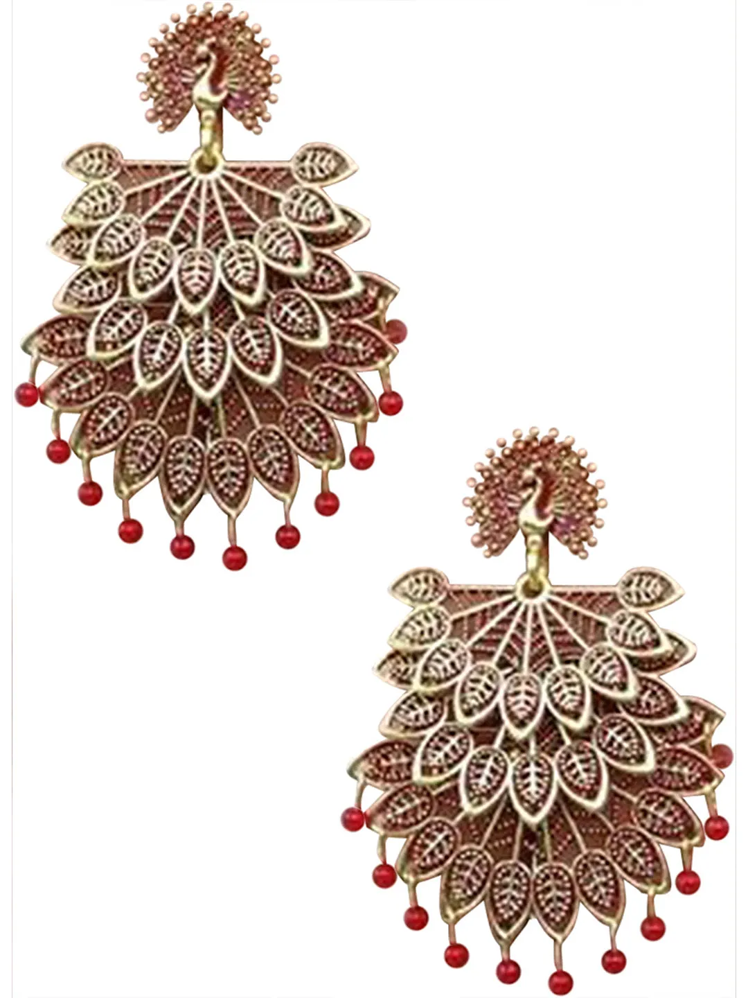 Maroon Pearls Drop Peacock Dangler Earrings