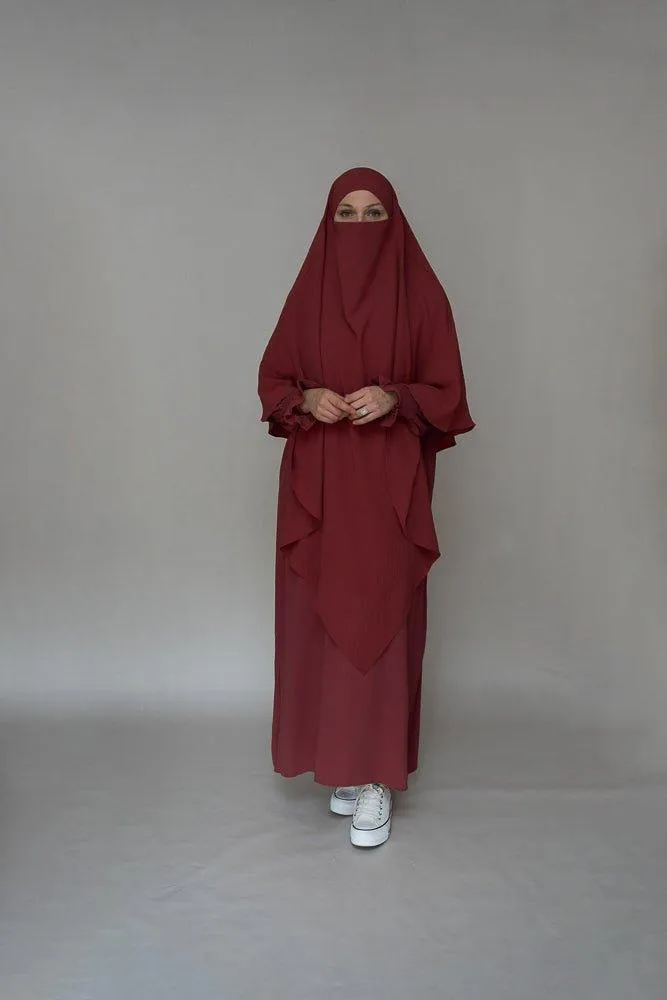 Maroon Two layer khimar niqab feature