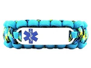Medical Alert 550 Paracord Bracelet with Custom Engraved Stainless Steel ID tag w/ Blue Medical Symbol