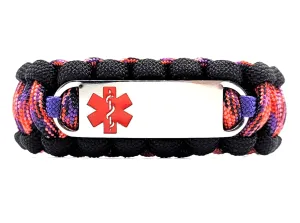 Medical Alert 550 Paracord Bracelet with Custom Engraved Stainless Steel ID tag w/ Red Medical Symbol