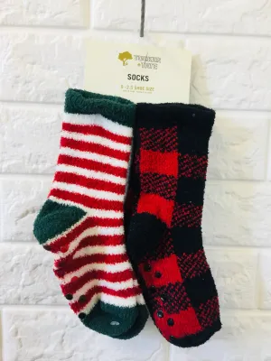 New Kids Tucker   Tate Cozy socks, includes 2 pairs, sz 9-2.5, non skid bottoms, Christmas/Plaid