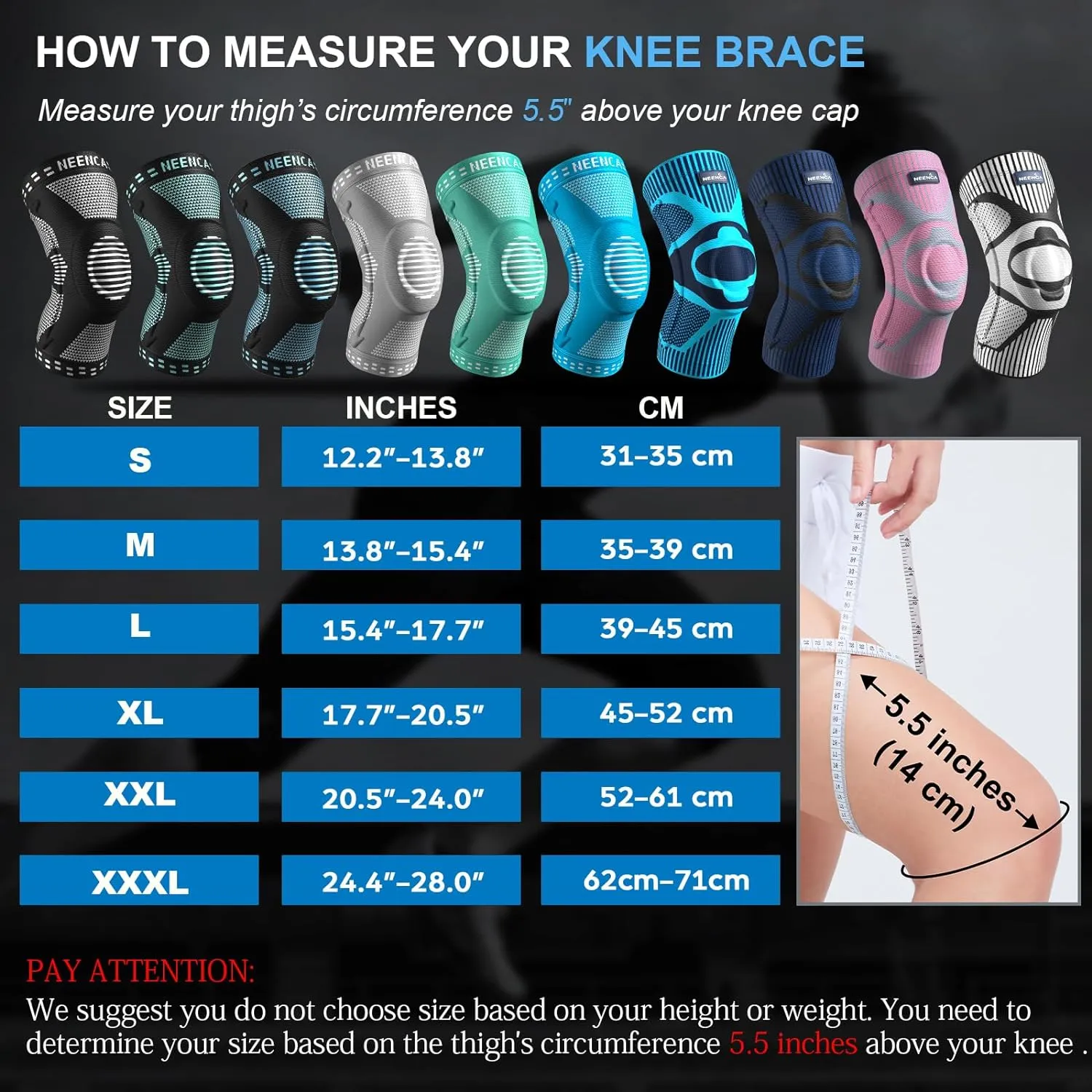 New NEENCA Knee Brace for Knee Pain Relief, Medical Knee Support with Patella Pad & Side Stabilizers, Compression Knee Sleeve for Meniscus Tear, ACL, Arthritis, Joint Pain, Runner, Sport- FSA/HSA APPROVED Blue Sz 3X! Retails $38 