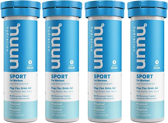 New Nuun Sport: Electrolyte Drink Tablets, Box of 4 Tubes (40 servings), Tropical, Electrolyte Hydration Supplement