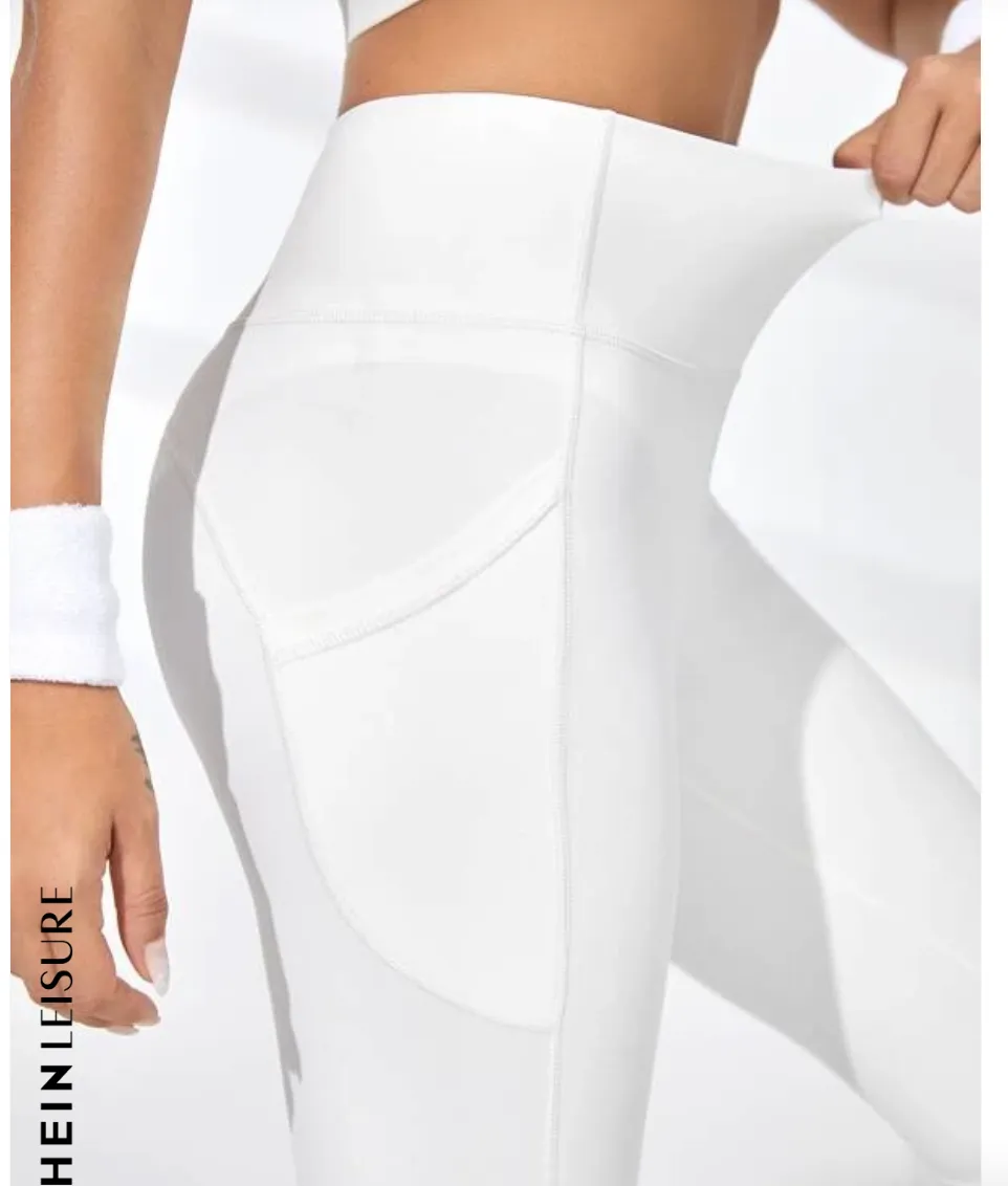 New SHEIN Leisure Workout Leggings Quick-Drying High Stretch Tummy Control Running Tights With Phone Pocket, Sz XL!