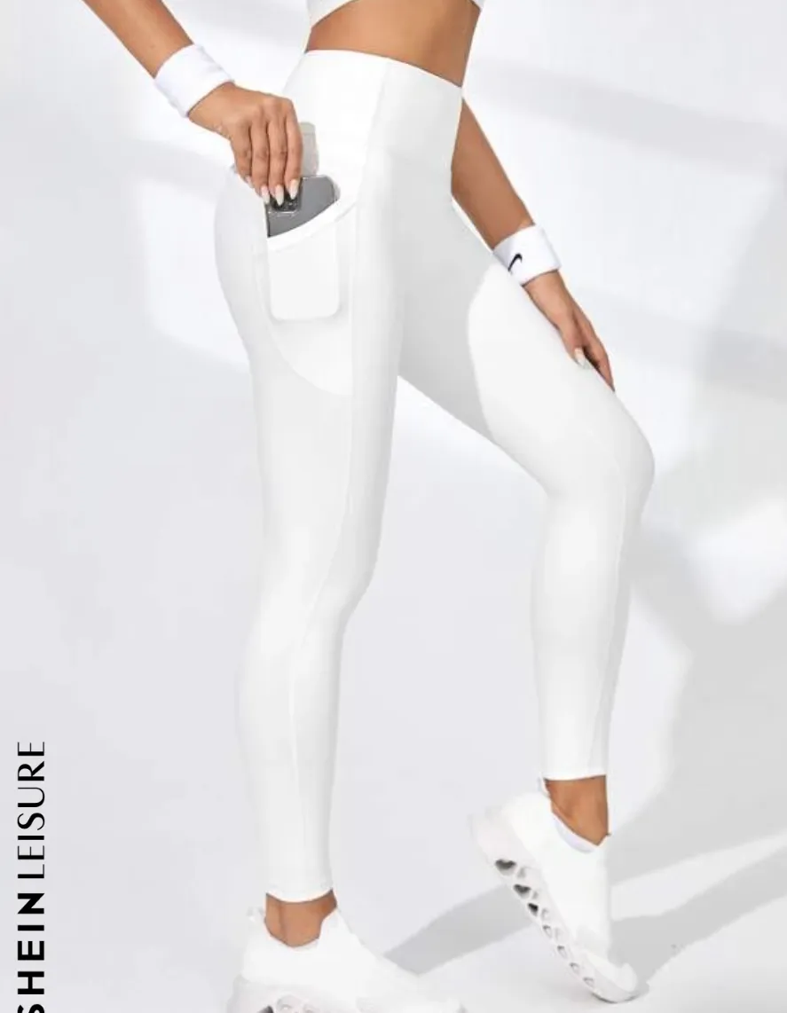 New SHEIN Leisure Workout Leggings Quick-Drying High Stretch Tummy Control Running Tights With Phone Pocket, Sz XL!