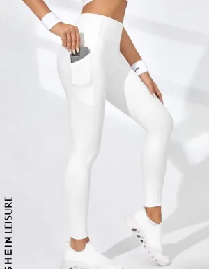 New SHEIN Leisure Workout Leggings Quick-Drying High Stretch Tummy Control Running Tights With Phone Pocket, Sz XL!