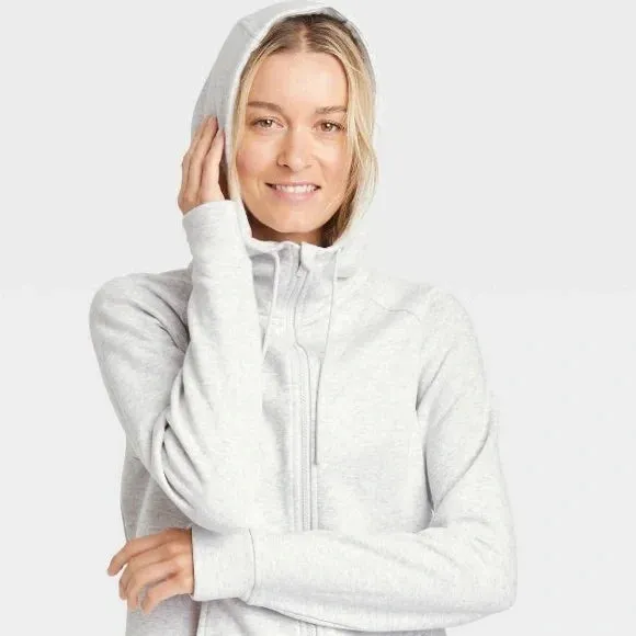 New Women's Fleece Full Zip Hooded Sweatshirt - All in Motion™ XS NWT Heather grey Sz XS