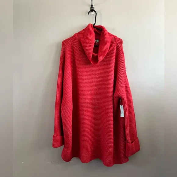 NWT Anthropologie PILCRO Knit Cowl Neck Ribbed Sweater Red Size 2X