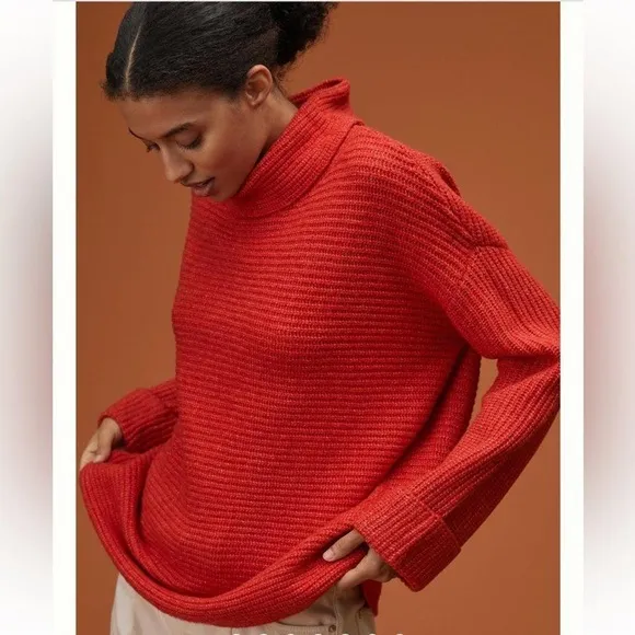NWT Anthropologie PILCRO Knit Cowl Neck Ribbed Sweater Red Size 2X