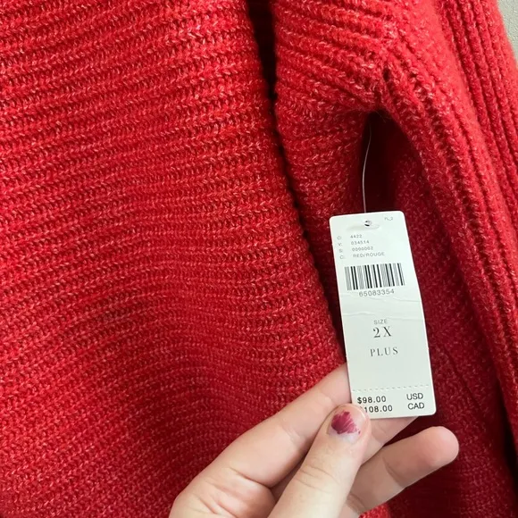 NWT Anthropologie PILCRO Knit Cowl Neck Ribbed Sweater Red Size 2X